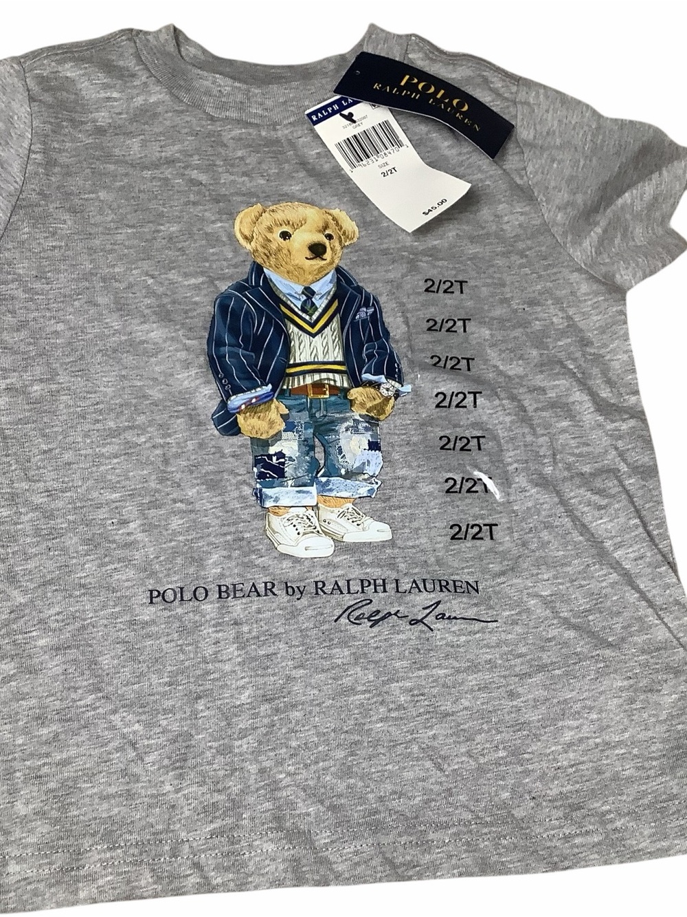 NWT Toddler 2T Polo by Ralph Lauren Gray Bear Graphic Tee 100% cotton